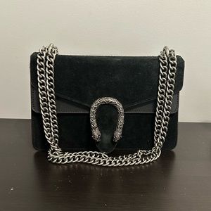 Black Velvet Bag with Silver Hardware